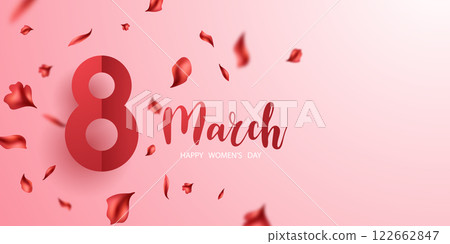 Women's Day poster or banner 8 March. Promotional and shopping template design for love and women's day concept. Women's Day poster or banner 8 March. Promotional and shopping template design for love and women's day concept. 122662847