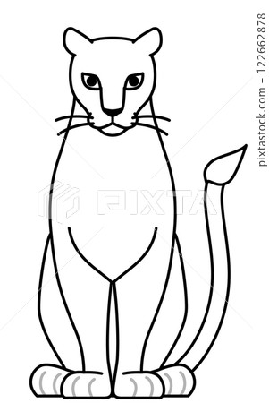 Simple line drawing of a lion facing forward, female 122662878