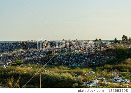 A large accumulation of garbage. Trash piles in landfill. Environment pollution A large accumulation of garbage. Trash piles in landfill. Environment pollution 122663308
