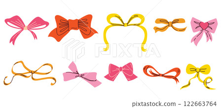 Set Collection Of Ribbons Cartoon Retro Groovy Style Vector Illustration Set Collection Of Ribbons Cartoon Retro Groovy Style Vector Illustration 122663764