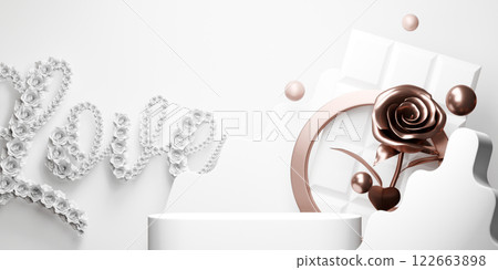 valentine white and chocolate style stand product podium display with blank backdrops. valentine white and chocolate style stand product podium display with blank backdrops. 122663898