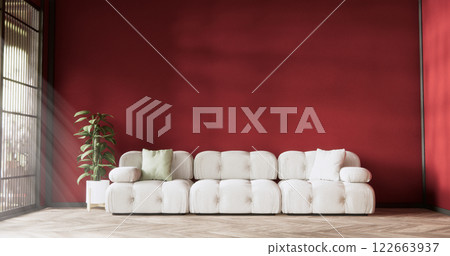 scene red sofa on valentines living room japanese traditional style. scene red sofa on valentines living room japanese traditional style. 122663937