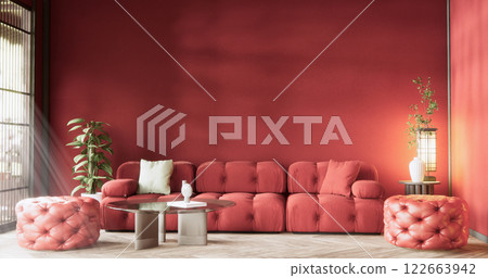 scene red sofa on valentines living room japanese traditional style. 122663942