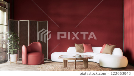 scene red sofa on valentines living room japanese traditional style. 122663943