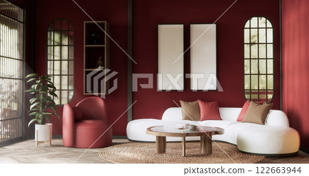 scene red sofa on valentines living room japanese traditional style. 122663944