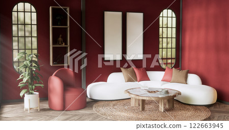 scene red sofa on valentines living room japanese traditional style. scene red sofa on valentines living room japanese traditional style. 122663945