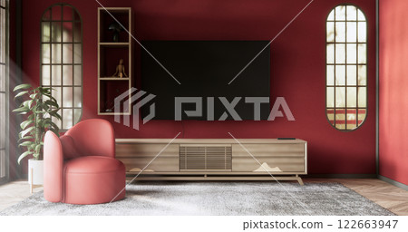 red valentines mockup cabinet living room japanese traditional style. 122663947