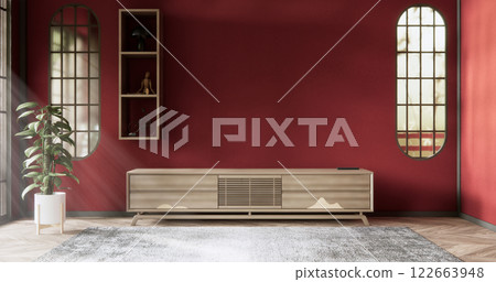 red valentines mockup cabinet living room japanese traditional style. 122663948