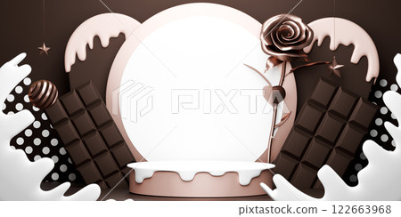 valentine white and chocolate style stand product podium display with blank backdrops. 122663968