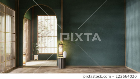 Green dark wall empty room, japanese traditional style. 122664020