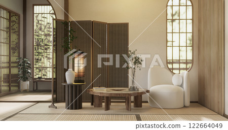 Scene mockup Modern japan sofa armchair minimalist design muji style.3D 122664049