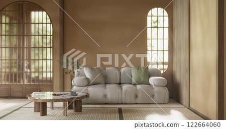 Scene mockup Modern japan sofa armchair minimalist design muji style.3D Scene mockup Modern japan sofa armchair minimalist design muji style.3D 122664060