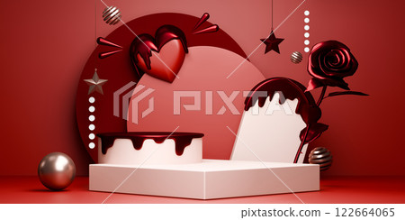 red valentine style stand product podium display with blank backdrops. 3d rendering 122664065