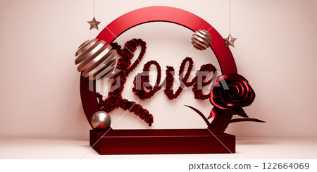 red valentine style stand product podium display with blank backdrops. 3d rendering 122664069