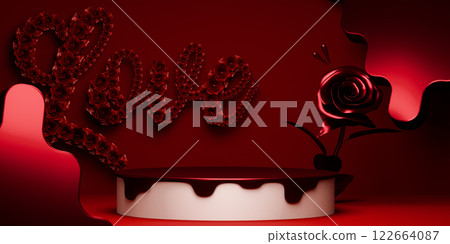 Red and mocha valentine style stand product podium display with blank backdrops. 122664087