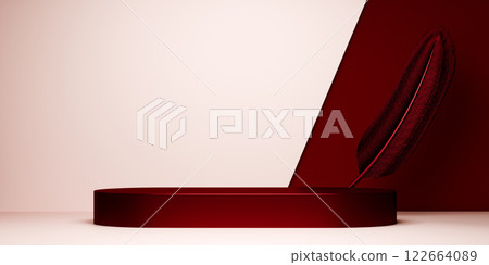 Red and mocha valentine style stand product podium display with blank backdrops. 122664089