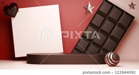 Red and mocha valentine style stand product podium display with blank backdrops. Red and mocha valentine style stand product podium display with blank backdrops. 122664092