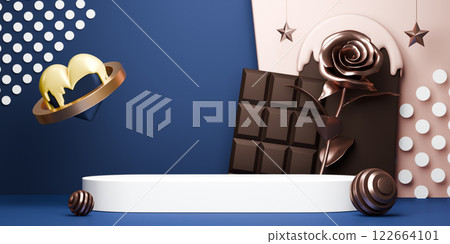 chocolate style stand product podium display with blank backdrops. 3d rendering chocolate style stand product podium display with blank backdrops. 3d rendering 122664101