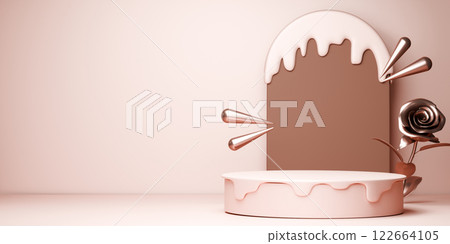mosha style valentine style stand product podium display with blank backdrops. 122664105