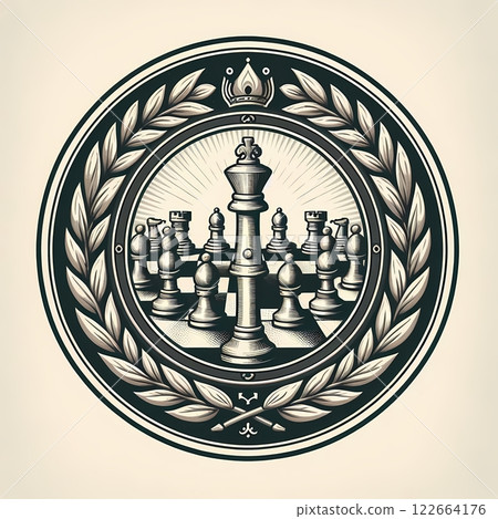 Elegant Chess Club Logo with Laurel Border, neutral beige and dark gray color 122664176
