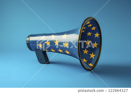 megaphone with the european flag, generative AI 122664327