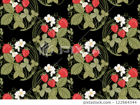 Strawberry. Branch with berries, leaves and flowers Strawberry. Branch with berries, leaves and flowers 122664344