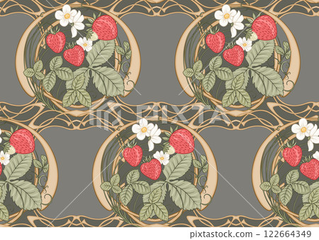 Strawberry. Branch with berries, leaves and flowers Strawberry. Branch with berries, leaves and flowers 122664349