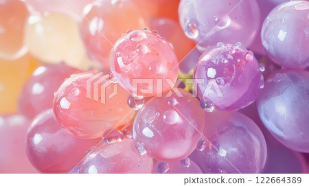 Closeup macro shot of a cluster of fresh plump grapes covered in dew droplets 122664389
