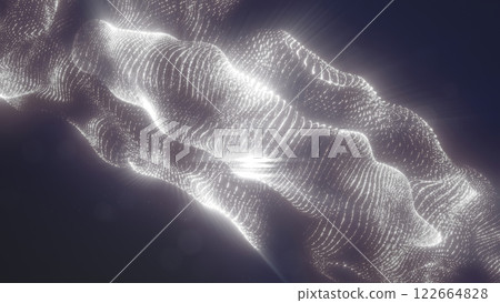 Abstract white form with gentle glow and particle texture floating in darkness evoking scientific and futuristic themes background Abstract white form with gentle glow and particle texture floating in darkness evoking scientific and futuristic themes background 122664828