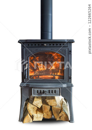 Fireplace stove with firewood isolated on white background Fireplace stove with firewood isolated on white background 122665264