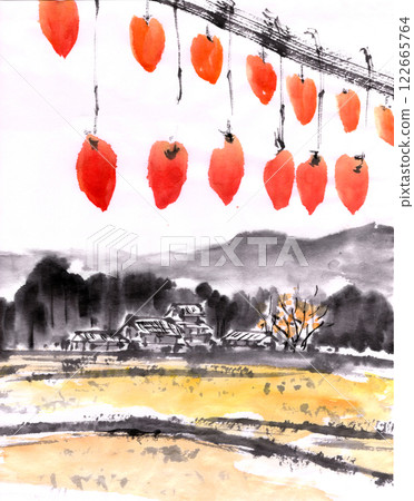 水墨掛柿山水 122665764