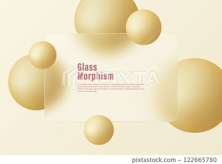Presentation panel made of transparent material and champagne gold colored sphere. Abstract vector background for web site. Presentation panel made of transparent material and champagne gold colored sphere. Abstract vector background for web site. 122665780