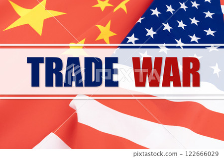American China Flag Background with TRADE WAR text. American China Flag Background with TRADE WAR text. 122666029