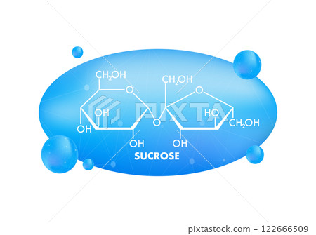 Sucrose Molecular Structure with Chemical Formula on Blue Background 122666509