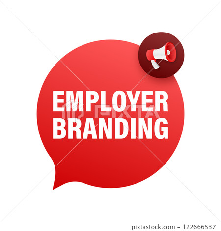 Employer branding megaphone announcement with speech bubble promoting company values and culture Employer branding megaphone announcement with speech bubble promoting company values and culture 122666537