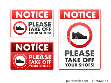 Notice signs requesting to take off shoes Notice signs requesting to take off shoes 122666541