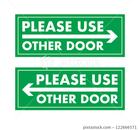 Green please use other door sign pointing left and right Green please use other door sign pointing left and right 122666571