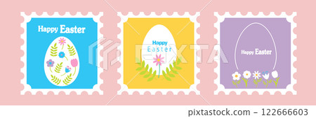 Set of Happy Easter cards in modern minimalistic style with geometric shapes, eggs. Abstract template for poster, branding, advertising, postcard, prints, banner. Set of Happy Easter cards in modern minimalistic style with geometric shapes, eggs. Abstract template for poster, branding, advertising, postcard, prints, banner. 122666603