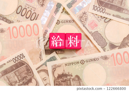 10,000 yen bill and salary written on block Economy 122666800