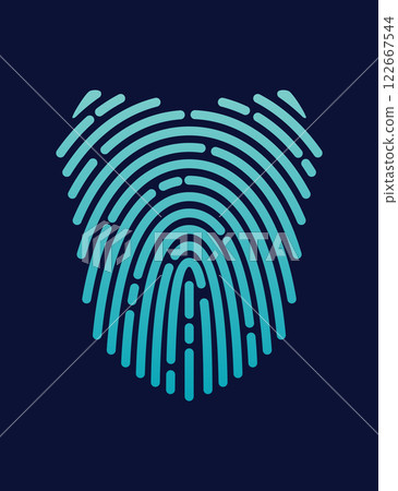 Secure shield fingerprint. Scan fingerprint, security or identification system based on thumb lines. Biometric data design. Futuristic technology. Vector illustration 122667544