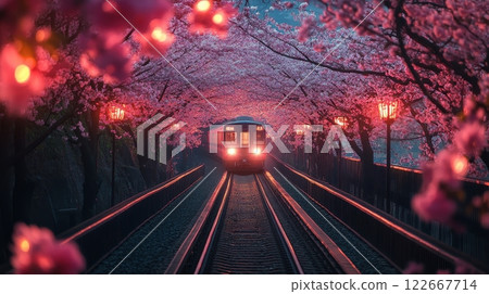 Magical Twilight Train Ride Through Enchanting Forest Landscape 122667714