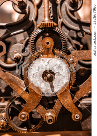 Rusty old vintage clockwork closeup photo Rusty old vintage clockwork closeup photo 122667966