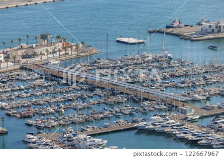 Aerial view of large marina in the mediterranean Aerial view of large marina in the mediterranean 122667967