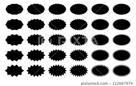 鋸齒狀橢圓形向量插圖素材30種設定透明背景黑色 鋸齒狀橢圓形向量插圖素材30種設定透明背景黑色 122667974
