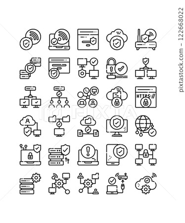 network cyber security protection line icon set network cyber security protection line icon set 122668022