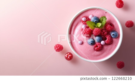 Vibrant Nutrient Rich Smoothie Bowl with Fresh Berries and Mint 122668210