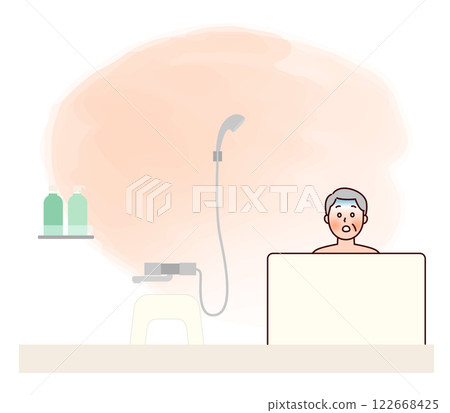 Elderly man whose blood pressure drops while bathing Elderly man whose blood pressure drops while bathing 122668425