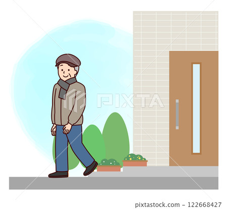 An elderly man going out dressed warmly 122668427