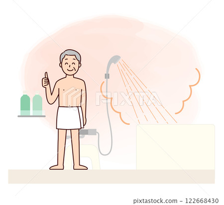 一位老人在浴室洗熱水澡 122668430