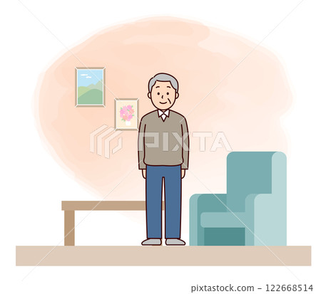 Elderly man in a warm room 122668514
